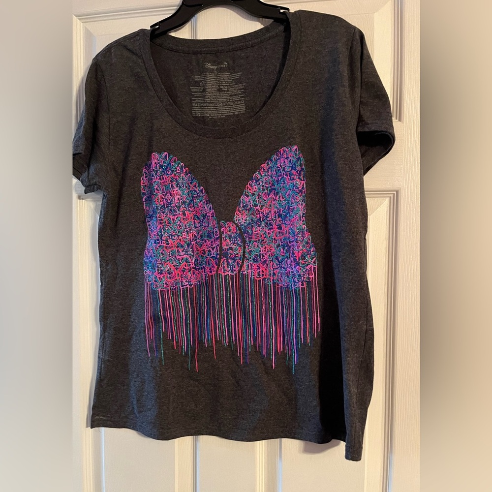 Disney store pink/blue/purple bow glitter tshirt   Size XL